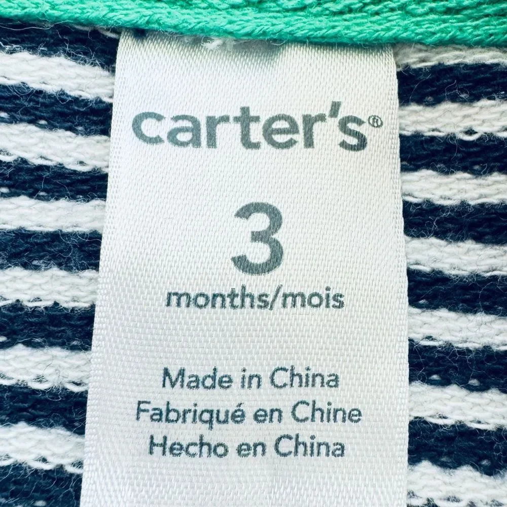 Carter’s Baby Boys Striped Octopus Zip Up Long Sleeve Cotton Hoodie. 3 Months.